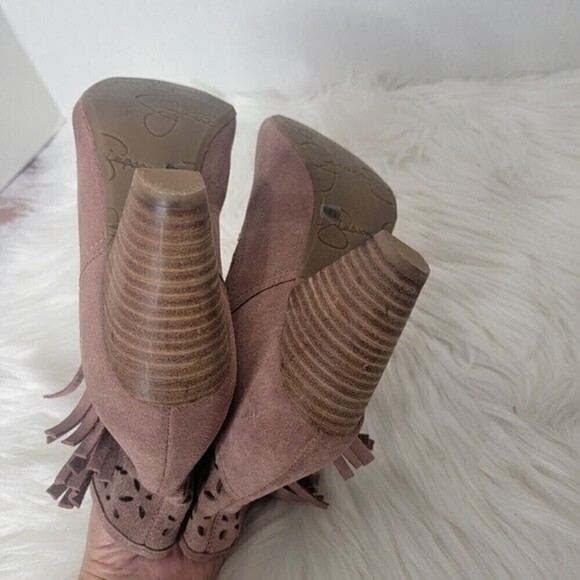 JESSICA Simpson Orlina Camel Split leather Fringe bootie sz 6.5 - Picture 8 of 11